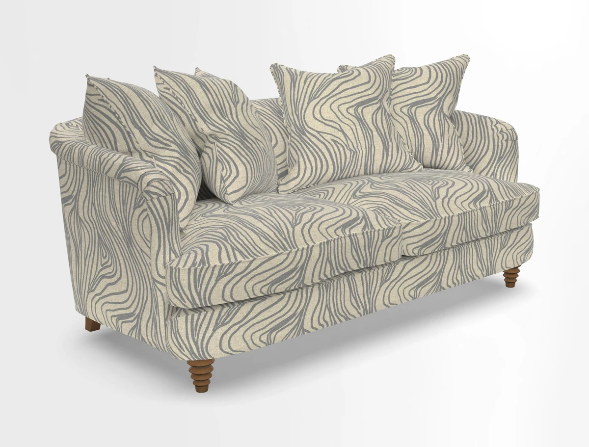 Helmsley Sofa in Mohair Velvet Fir Green with Seat and Back Cushions in RHS Collection Trailing Vine Olive and Small Trailing Ivy Olive