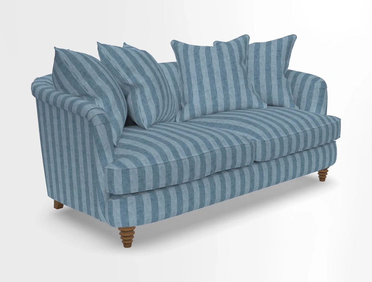 Helmsley Sofa in Mohair Velvet Fir Green with Seat and Back Cushions in RHS Collection Trailing Vine Olive and Small Trailing Ivy Olive