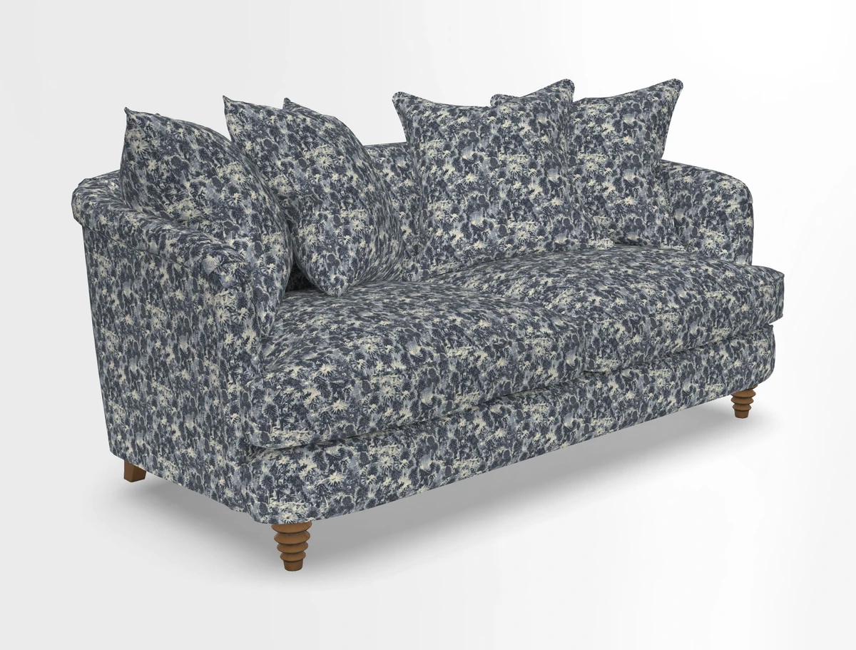 Helmsley Sofa in Mohair Velvet Fir Green with Seat and Back Cushions in RHS Collection Trailing Vine Olive and Small Trailing Ivy Olive