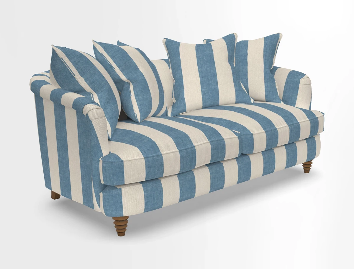 Helmsley Sofa in Mohair Velvet Fir Green with Seat and Back Cushions in RHS Collection Trailing Vine Olive and Small Trailing Ivy Olive