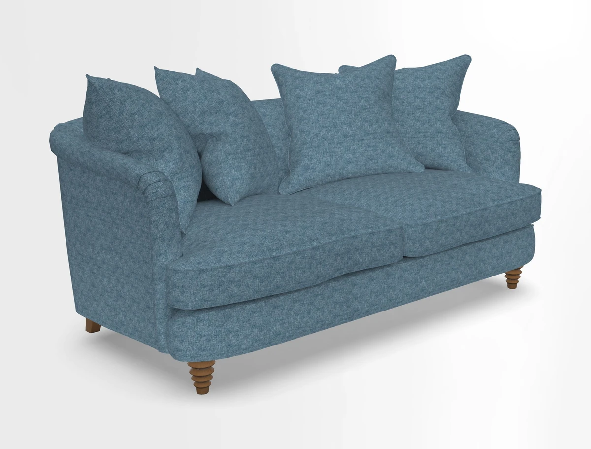Helmsley Sofa in Mohair Velvet Fir Green with Seat and Back Cushions in RHS Collection Trailing Vine Olive and Small Trailing Ivy Olive