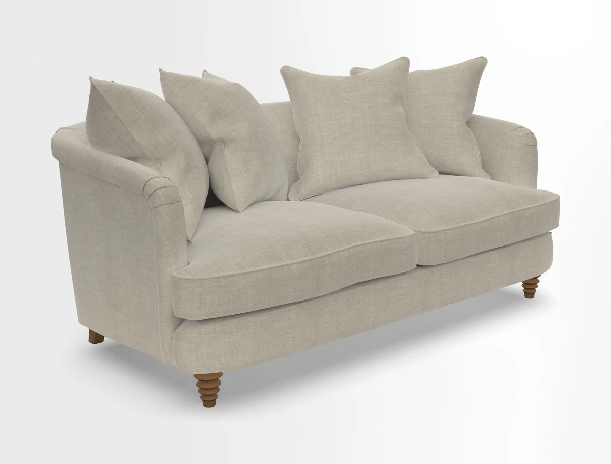 Helmsley Sofa in Mohair Velvet Fir Green with Seat and Back Cushions in RHS Collection Trailing Vine Olive and Small Trailing Ivy Olive