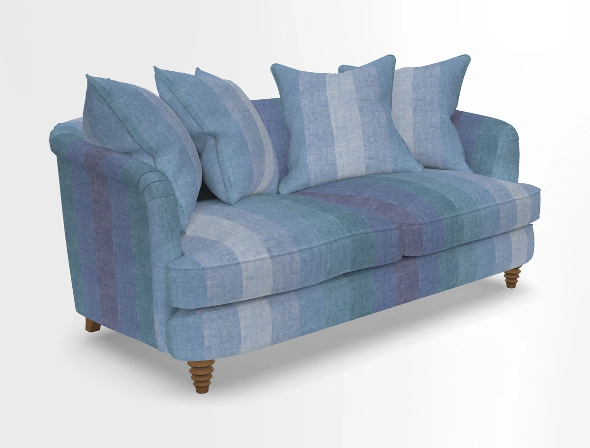 Helmsley Sofa in Mohair Velvet Fir Green with Seat and Back Cushions in RHS Collection Trailing Vine Olive and Small Trailing Ivy Olive