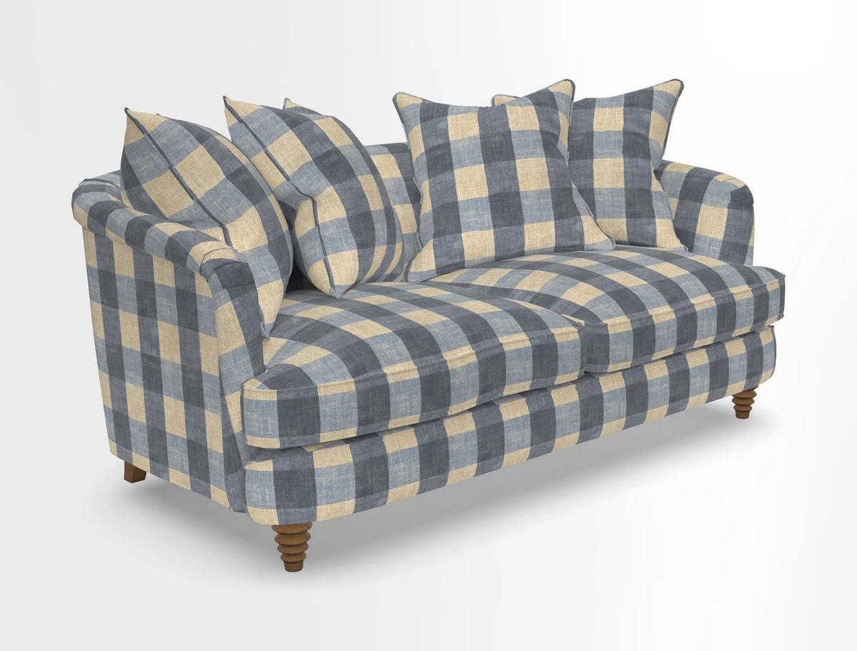 Helmsley Sofa in Mohair Velvet Fir Green with Seat and Back Cushions in RHS Collection Trailing Vine Olive and Small Trailing Ivy Olive
