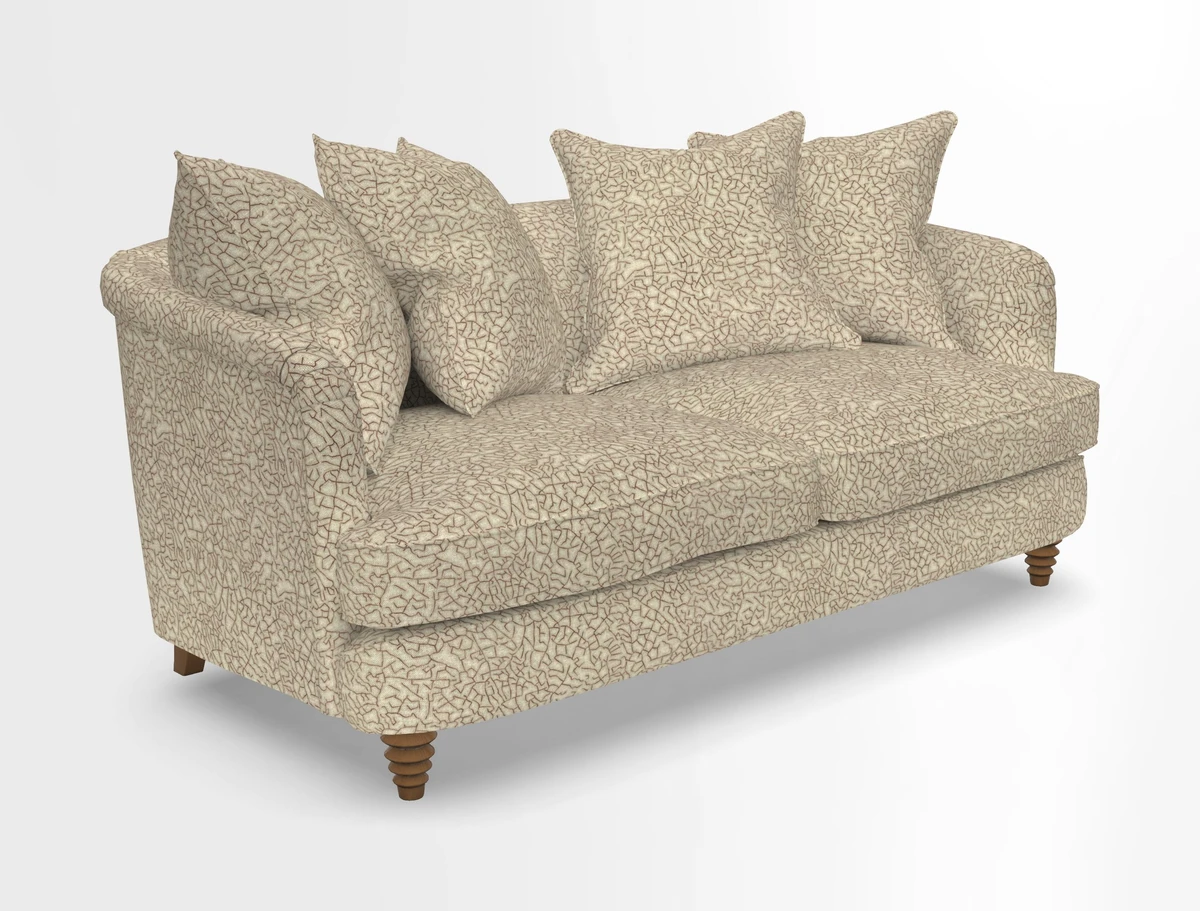 Helmsley Sofa in Mohair Velvet Fir Green with Seat and Back Cushions in RHS Collection Trailing Vine Olive and Small Trailing Ivy Olive