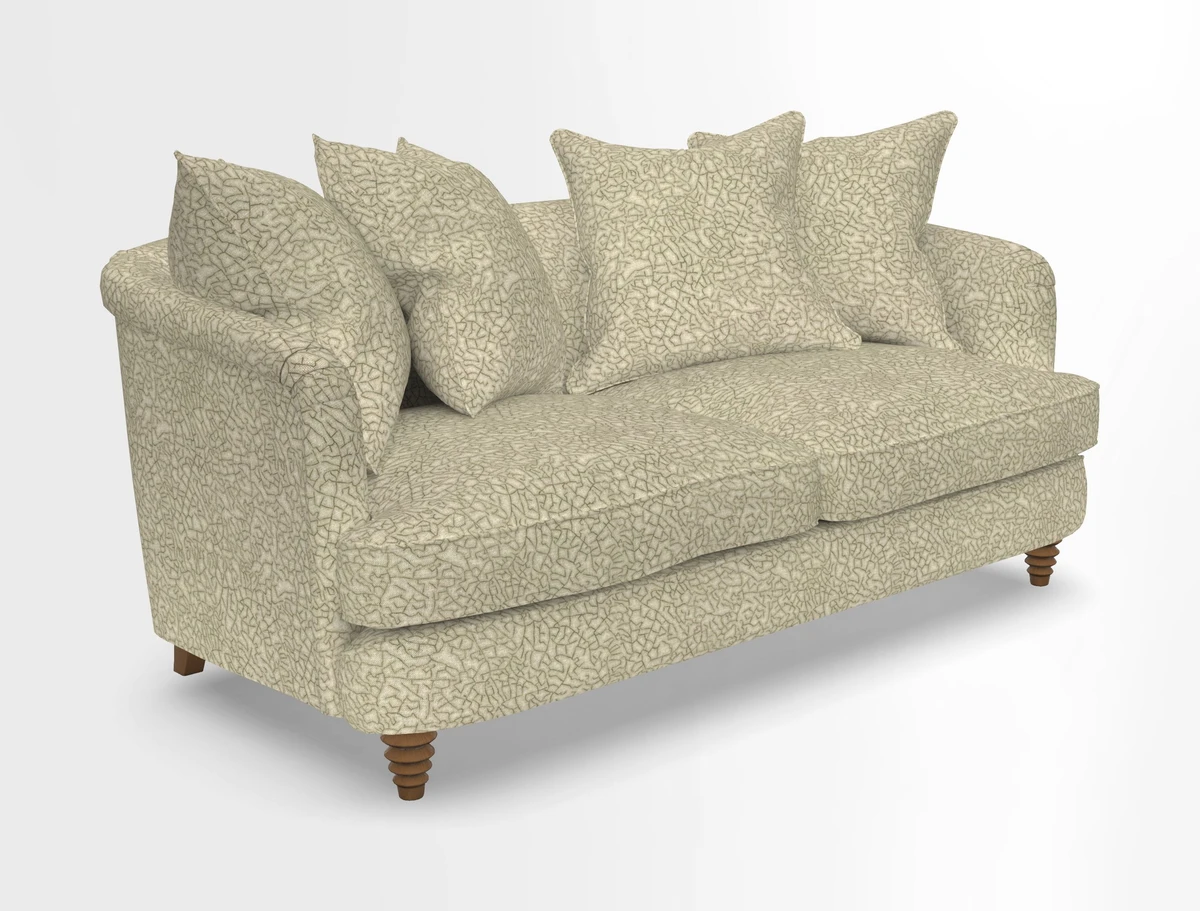 Helmsley Sofa in Mohair Velvet Fir Green with Seat and Back Cushions in RHS Collection Trailing Vine Olive and Small Trailing Ivy Olive