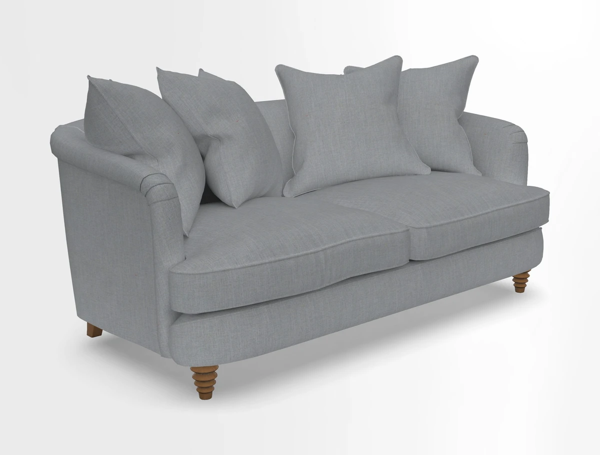 Helmsley Sofa in Mohair Velvet Fir Green with Seat and Back Cushions in RHS Collection Trailing Vine Olive and Small Trailing Ivy Olive