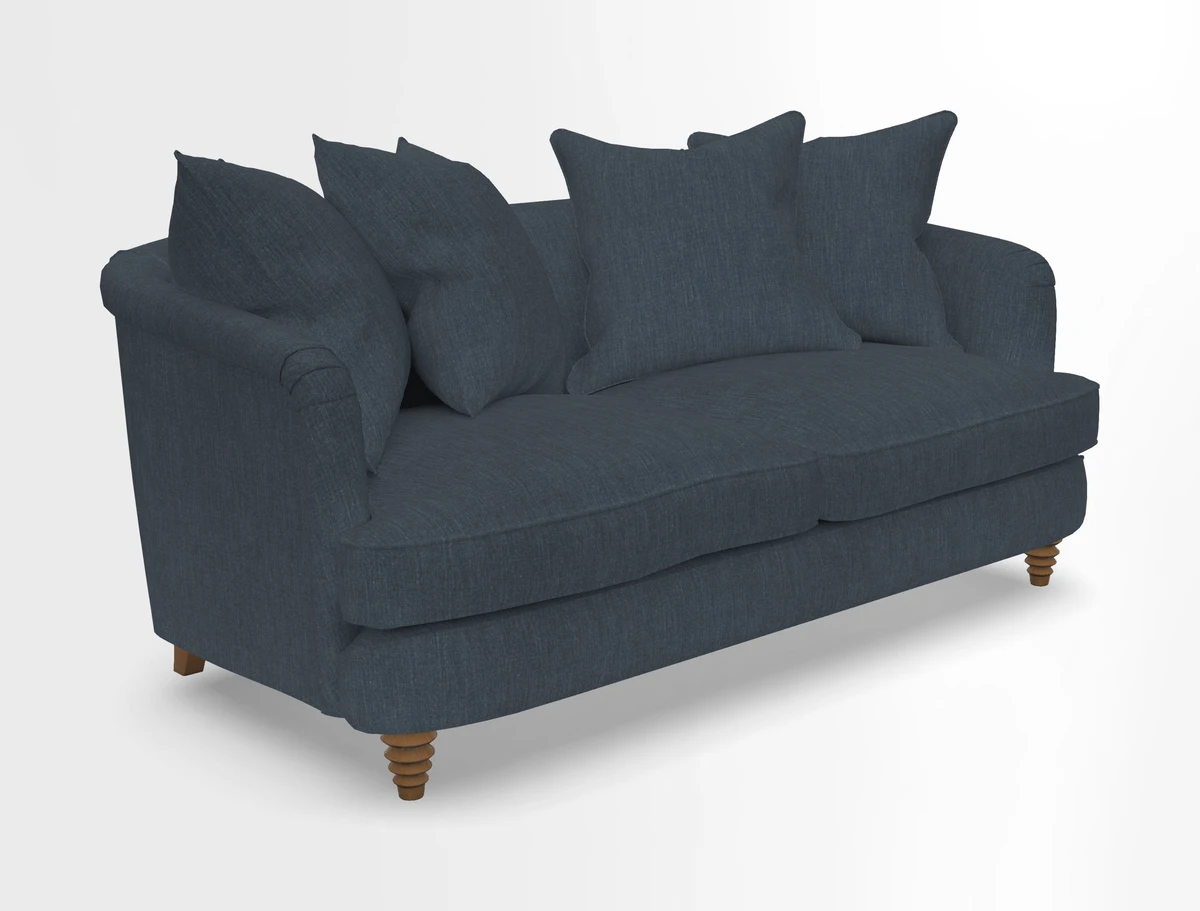 Helmsley Sofa in Mohair Velvet Fir Green with Seat and Back Cushions in RHS Collection Trailing Vine Olive and Small Trailing Ivy Olive