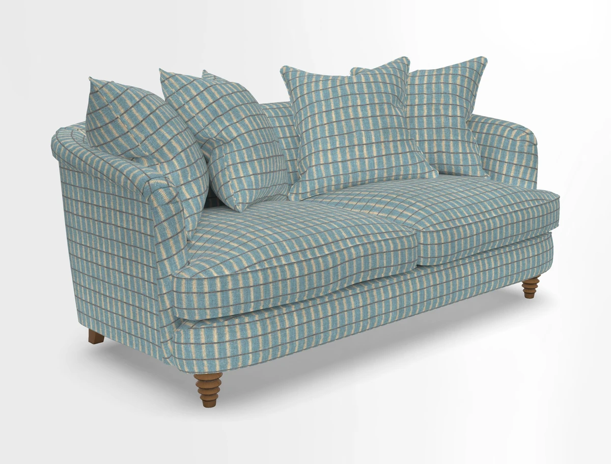 Helmsley Sofa in Mohair Velvet Fir Green with Seat and Back Cushions in RHS Collection Trailing Vine Olive and Small Trailing Ivy Olive