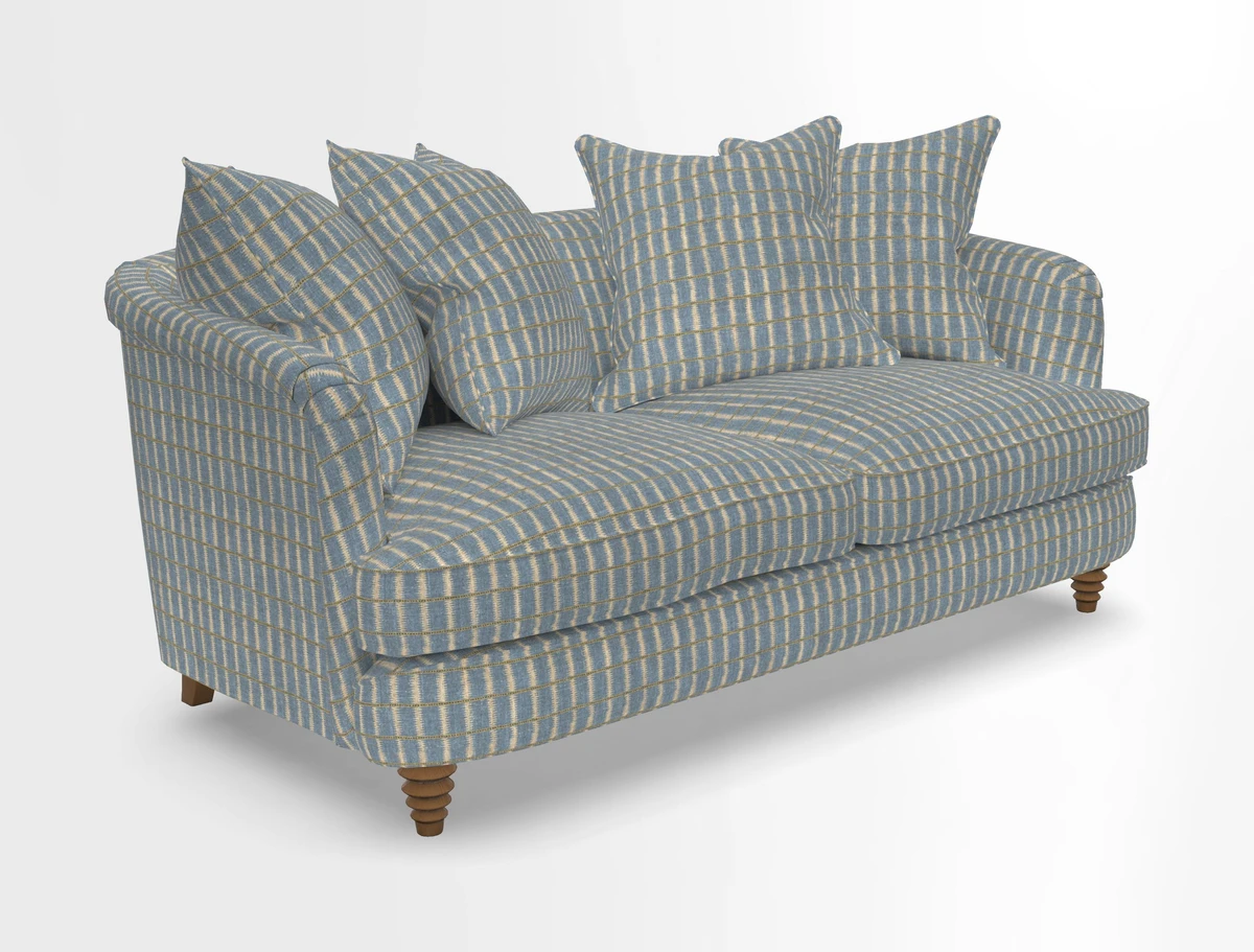 Helmsley Sofa in Mohair Velvet Fir Green with Seat and Back Cushions in RHS Collection Trailing Vine Olive and Small Trailing Ivy Olive