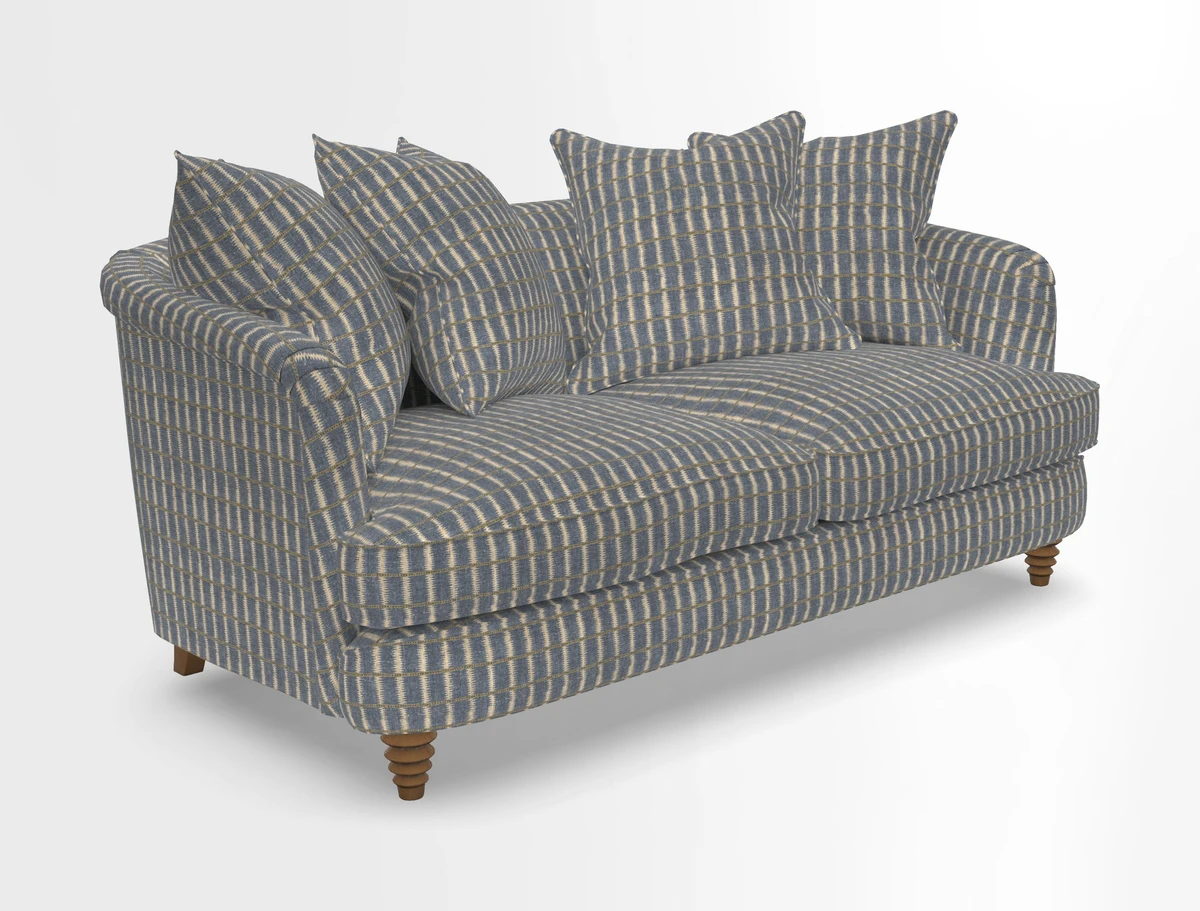Helmsley Sofa in Mohair Velvet Fir Green with Seat and Back Cushions in RHS Collection Trailing Vine Olive and Small Trailing Ivy Olive