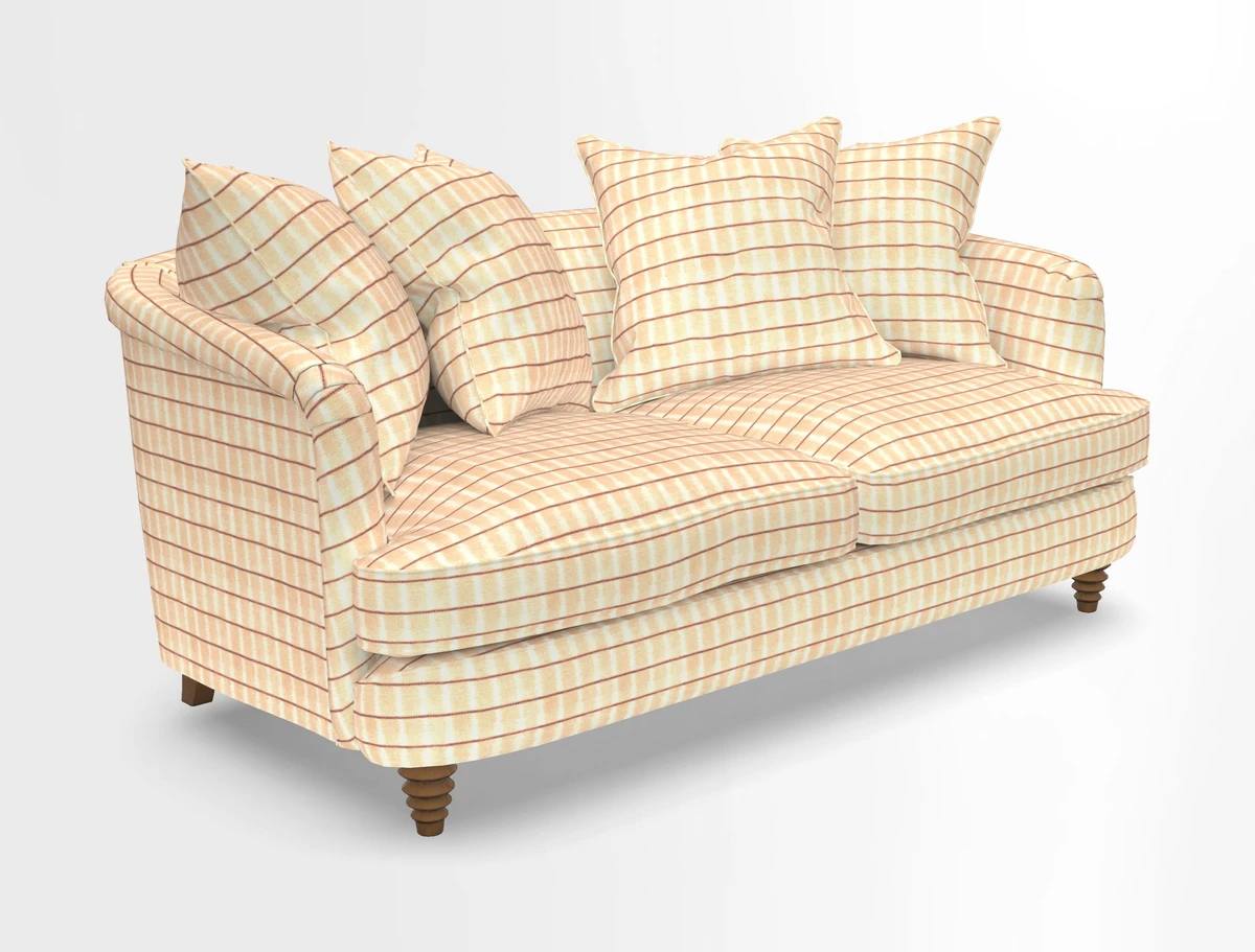 Helmsley Sofa in Mohair Velvet Fir Green with Seat and Back Cushions in RHS Collection Trailing Vine Olive and Small Trailing Ivy Olive