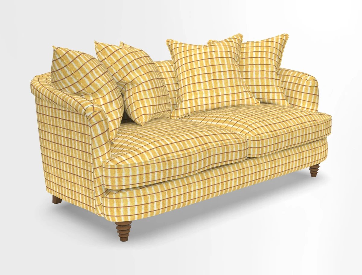 Helmsley Sofa in Mohair Velvet Fir Green with Seat and Back Cushions in RHS Collection Trailing Vine Olive and Small Trailing Ivy Olive