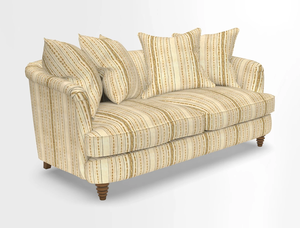 Helmsley Sofa in Mohair Velvet Fir Green with Seat and Back Cushions in RHS Collection Trailing Vine Olive and Small Trailing Ivy Olive