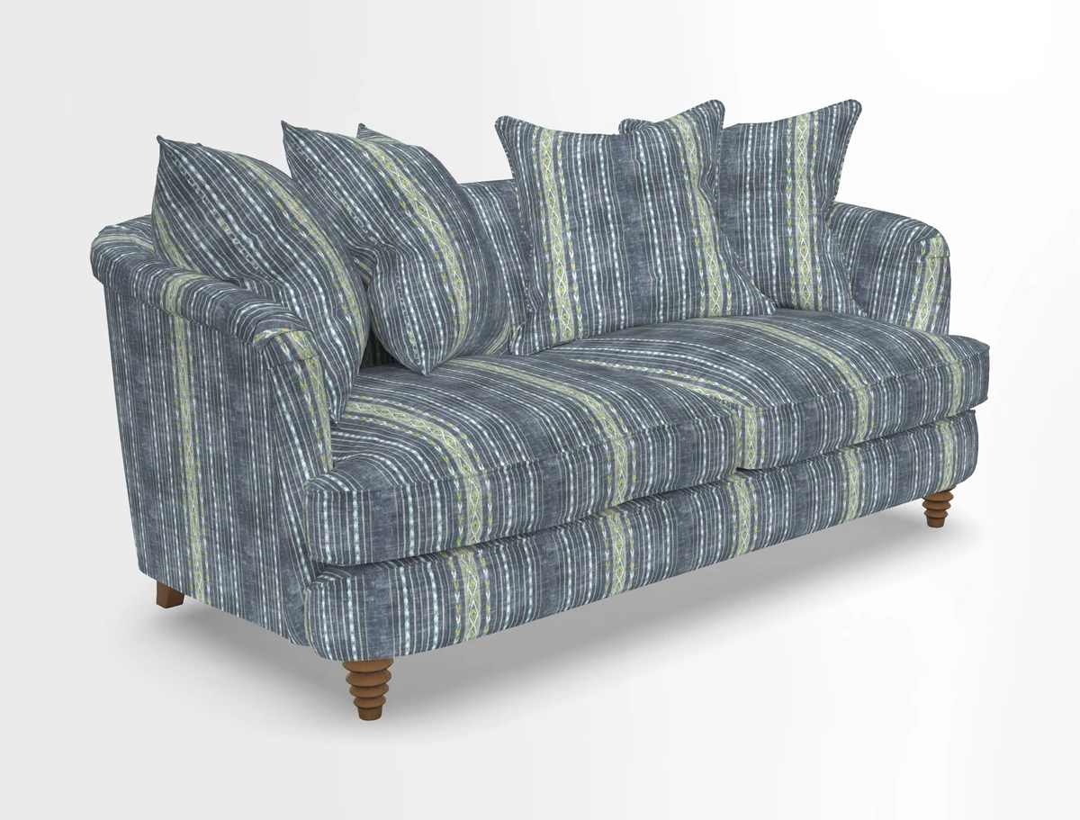 Helmsley Sofa in Mohair Velvet Fir Green with Seat and Back Cushions in RHS Collection Trailing Vine Olive and Small Trailing Ivy Olive