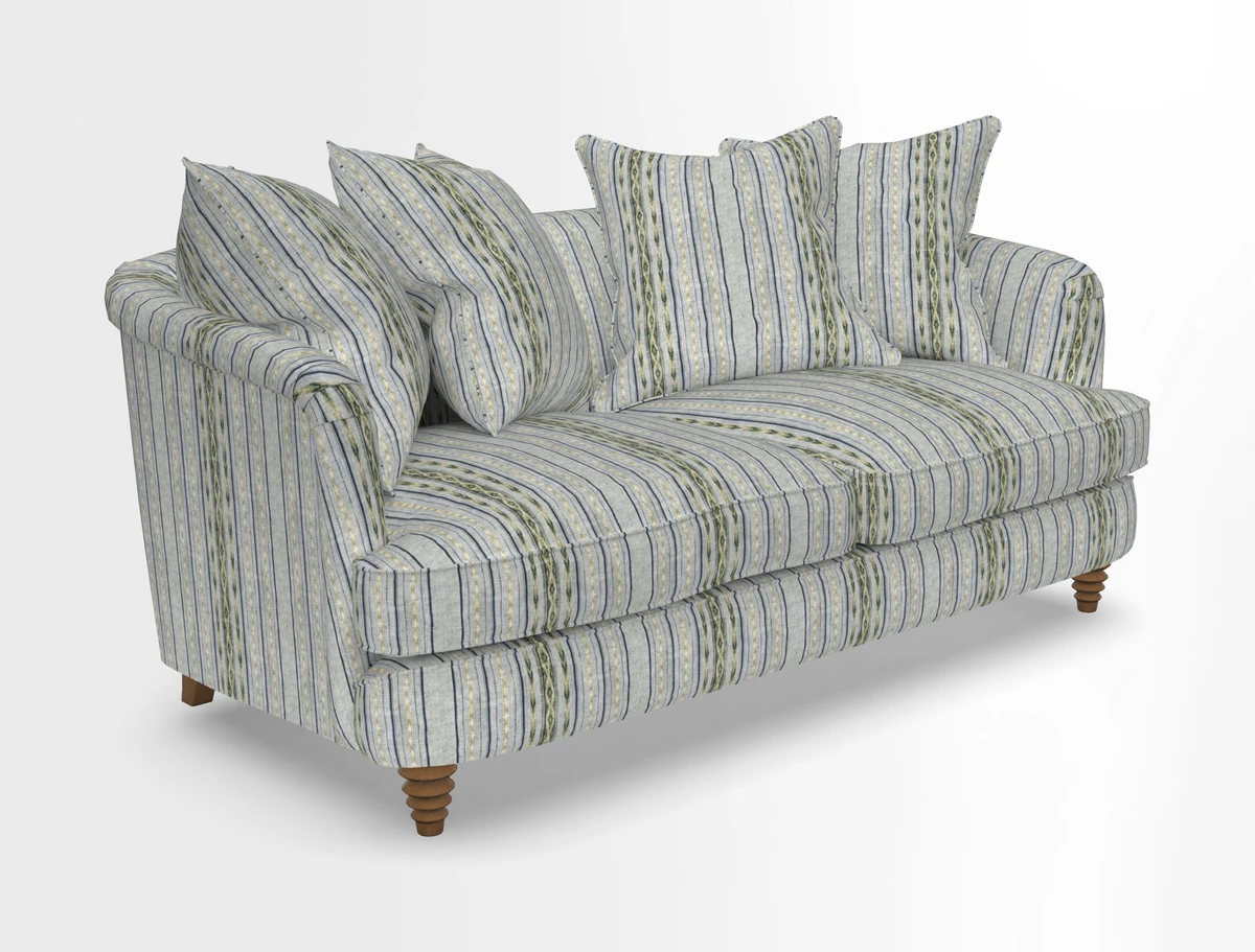 Helmsley Sofa in Mohair Velvet Fir Green with Seat and Back Cushions in RHS Collection Trailing Vine Olive and Small Trailing Ivy Olive