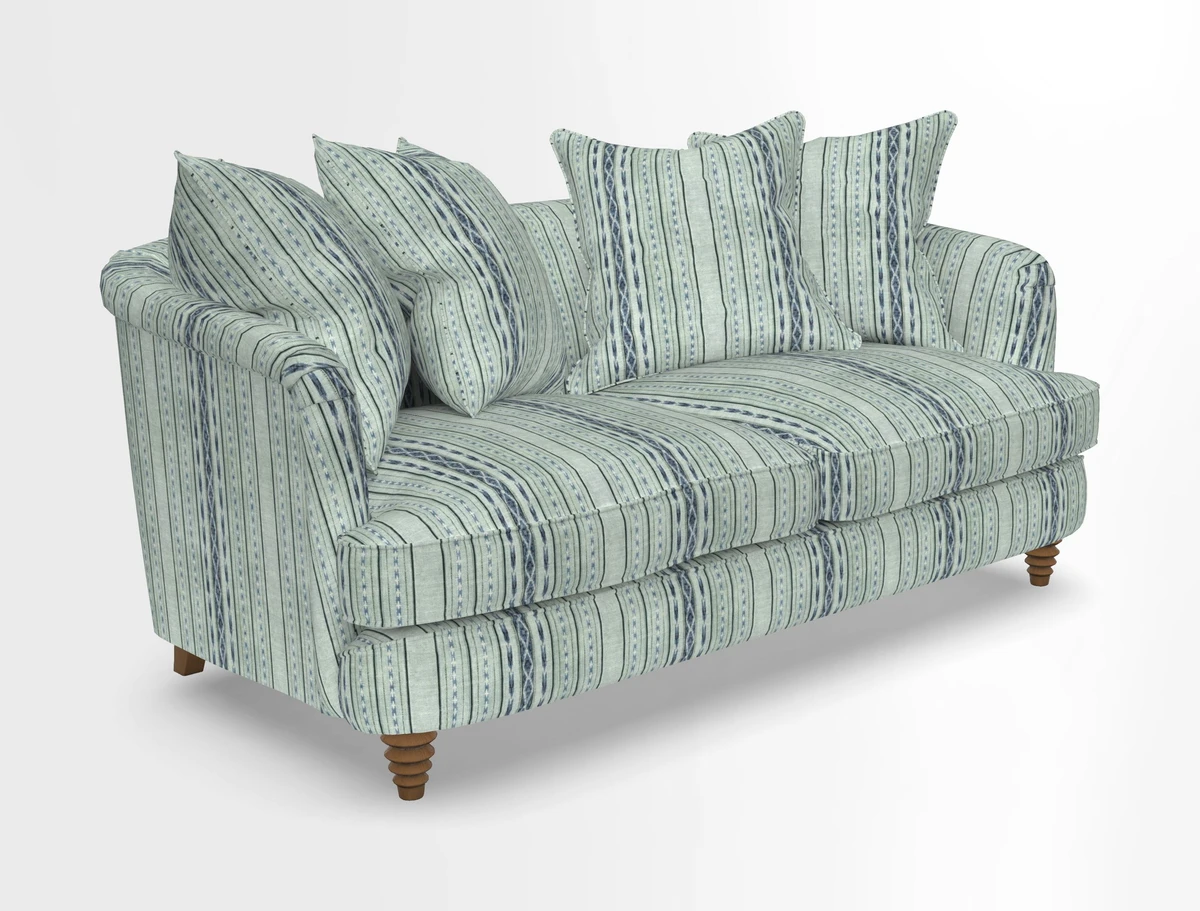 Helmsley Sofa in Mohair Velvet Fir Green with Seat and Back Cushions in RHS Collection Trailing Vine Olive and Small Trailing Ivy Olive