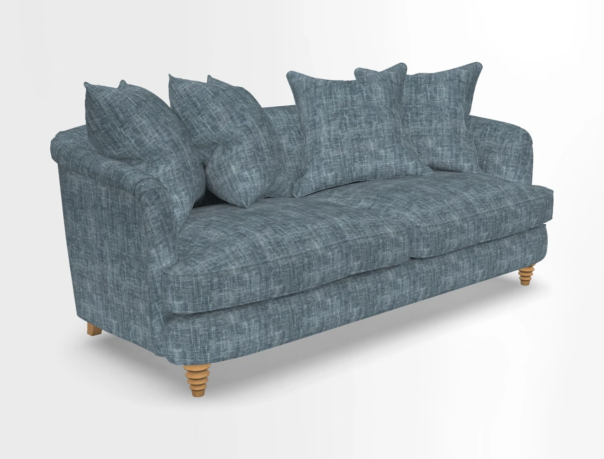 Helmsley 3 Seater Sofa in Mohair Velvet Fir Green with Seat and Back Cushions in RHS Collection Trailing Vine Olive and Small Trailing Ivy Olive