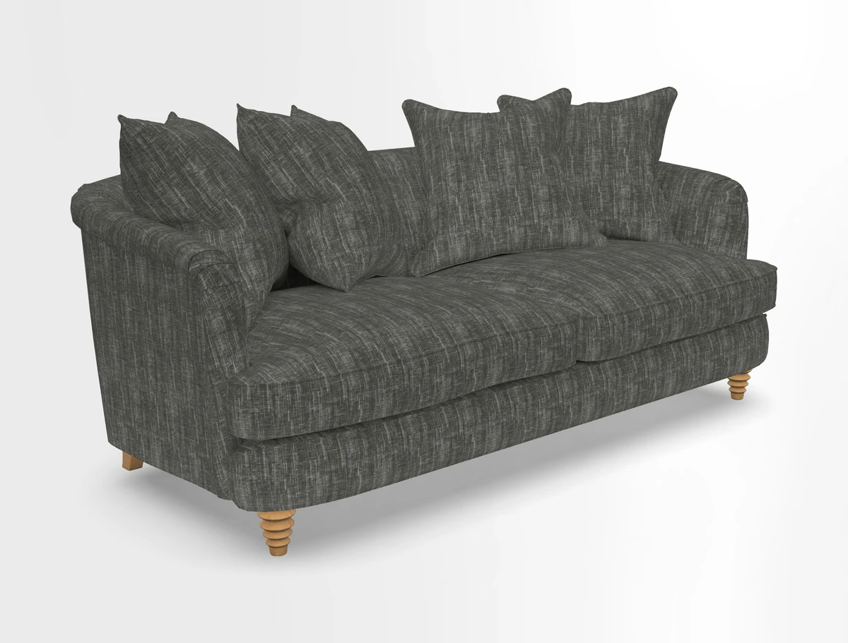 Helmsley 3 Seater Sofa in Mohair Velvet Fir Green with Seat and Back Cushions in RHS Collection Trailing Vine Olive and Small Trailing Ivy Olive