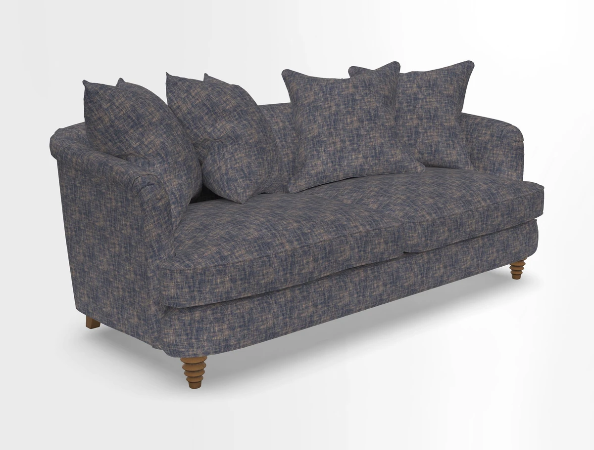 Helmsley 3 Seater Sofa in Mohair Velvet Fir Green with Seat and Back Cushions in RHS Collection Trailing Vine Olive and Small Trailing Ivy Olive