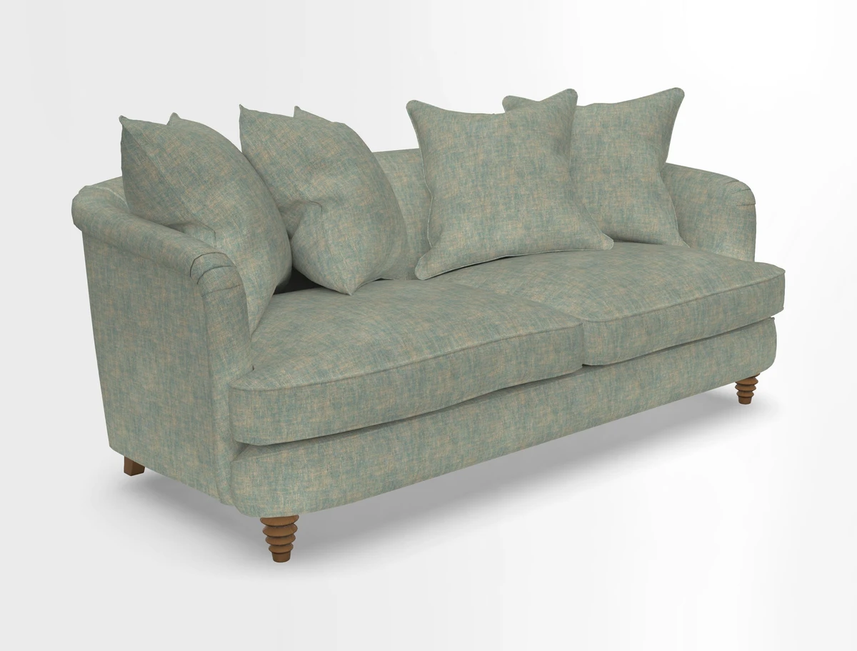Helmsley 3 Seater Sofa in Mohair Velvet Fir Green with Seat and Back Cushions in RHS Collection Trailing Vine Olive and Small Trailing Ivy Olive