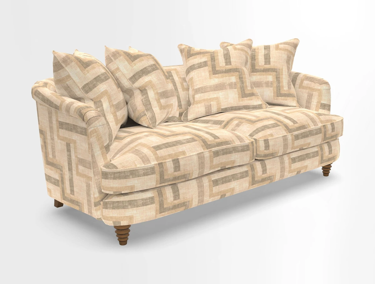 Helmsley 3 Seater Sofa in Mohair Velvet Fir Green with Seat and Back Cushions in RHS Collection Trailing Vine Olive and Small Trailing Ivy Olive
