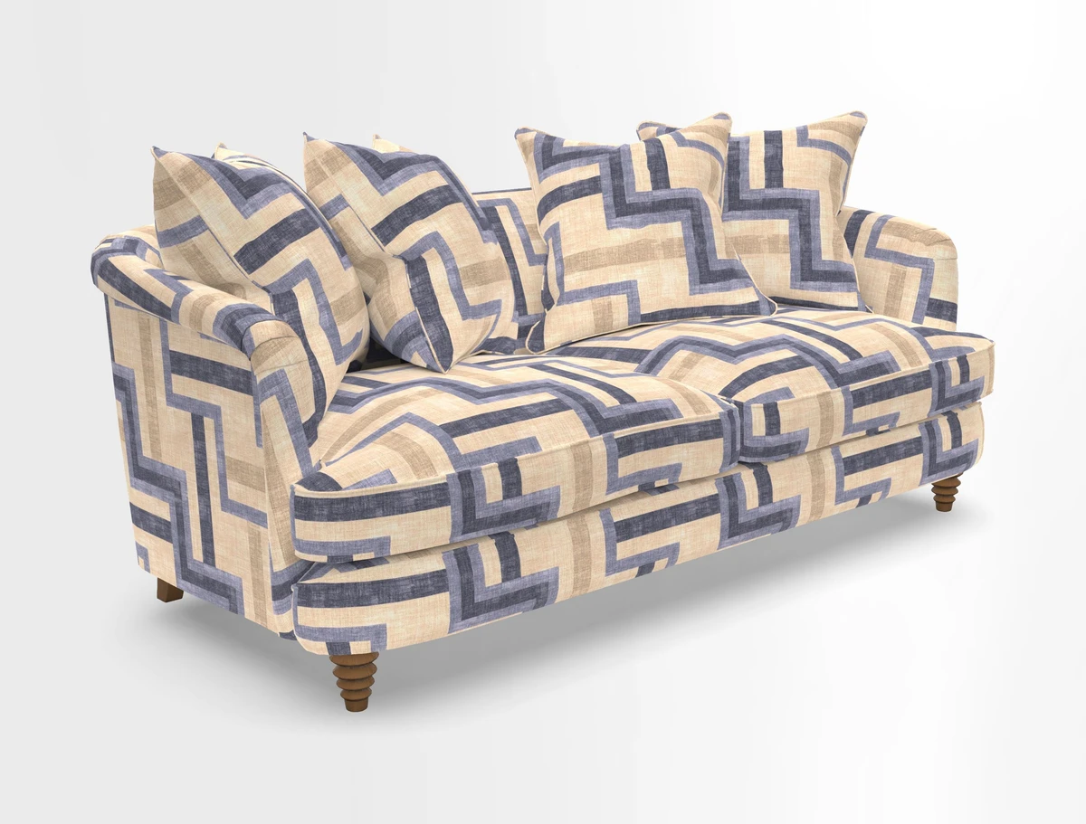 Helmsley 3 Seater Sofa in Mohair Velvet Fir Green with Seat and Back Cushions in RHS Collection Trailing Vine Olive and Small Trailing Ivy Olive