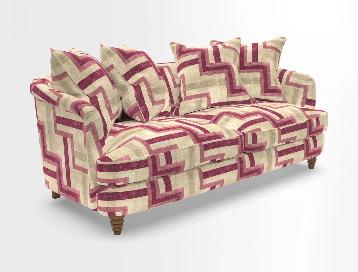 Helmsley 3 Seater Sofa in Mohair Velvet Fir Green with Seat and Back Cushions in RHS Collection Trailing Vine Olive and Small Trailing Ivy Olive
