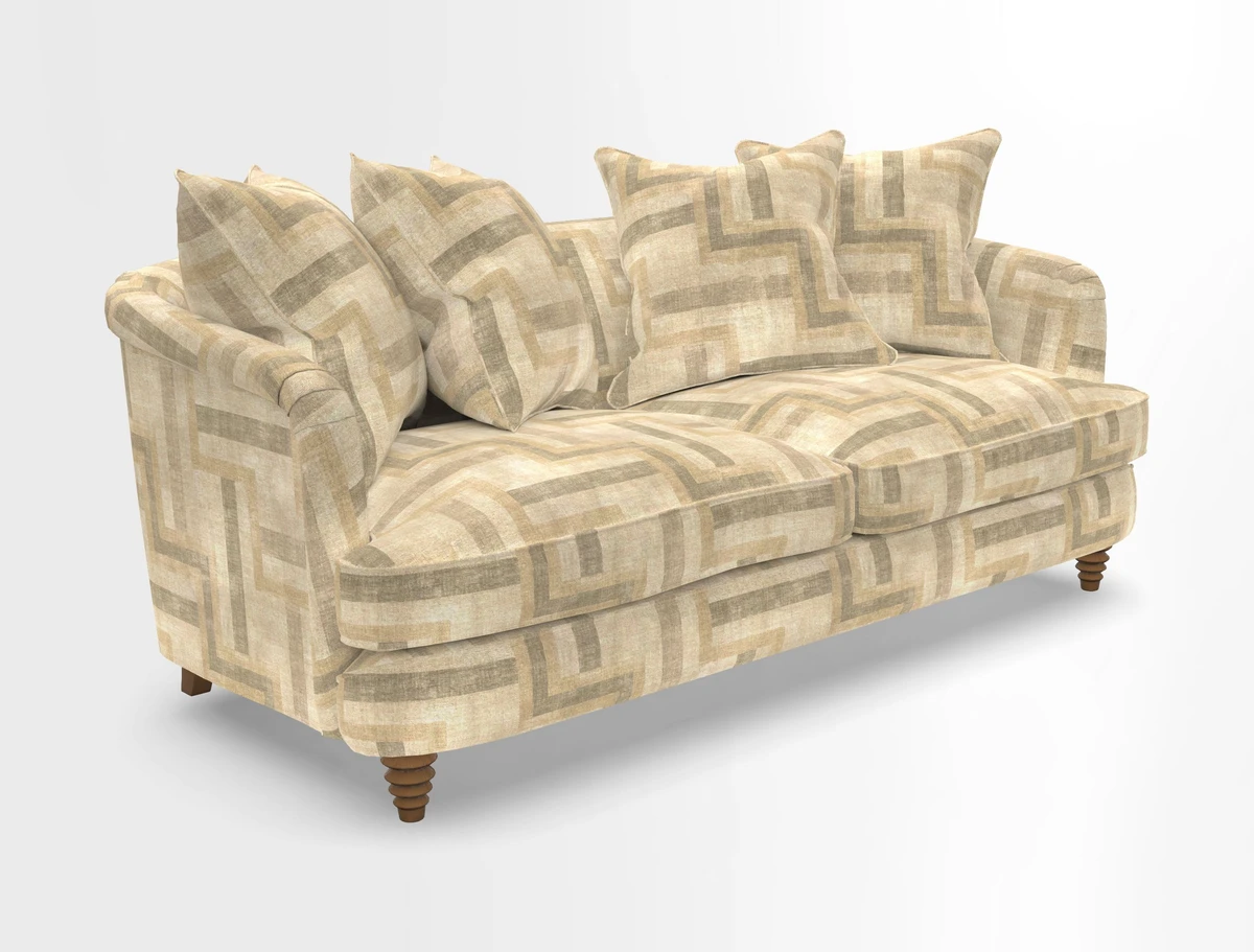 Helmsley 3 Seater Sofa in Mohair Velvet Fir Green with Seat and Back Cushions in RHS Collection Trailing Vine Olive and Small Trailing Ivy Olive