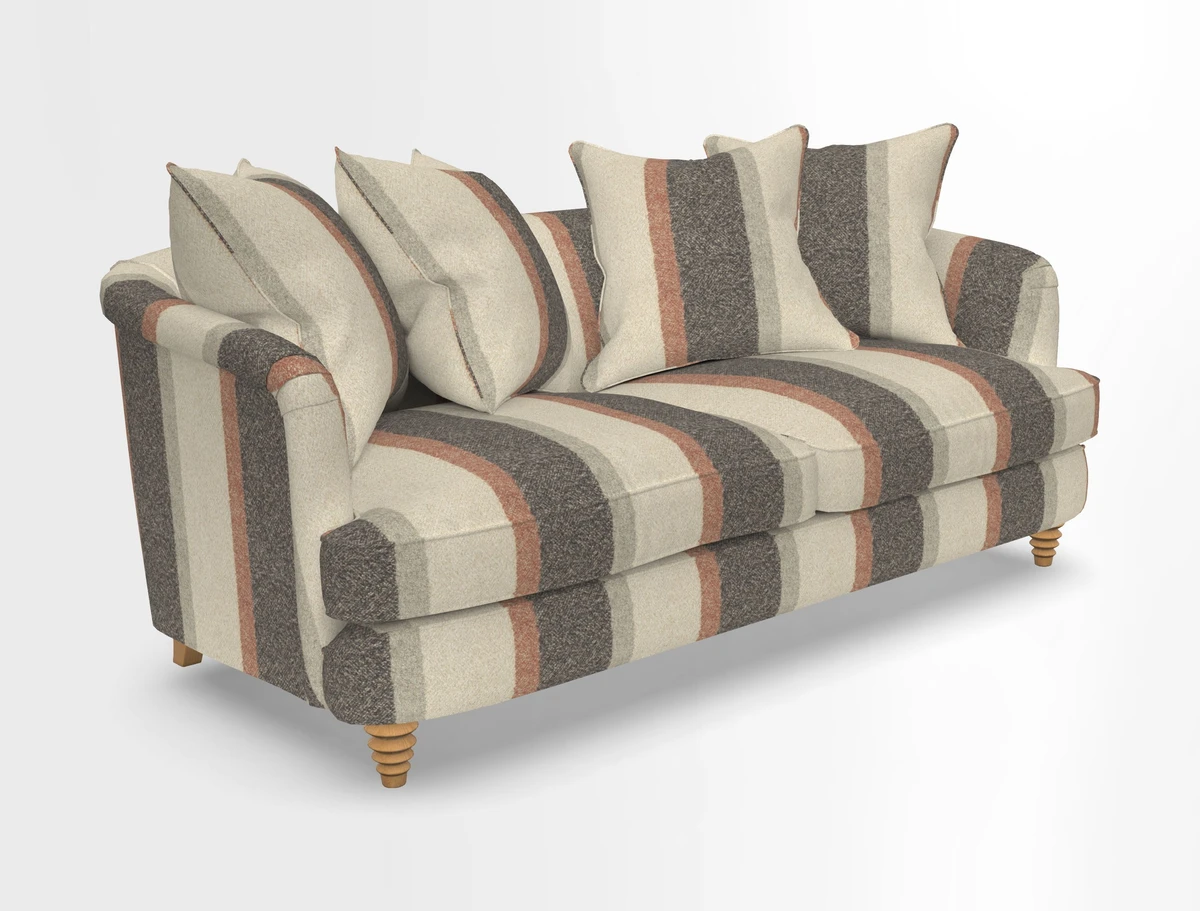 Helmsley 3 Seater Sofa in Mohair Velvet Fir Green with Seat and Back Cushions in RHS Collection Trailing Vine Olive and Small Trailing Ivy Olive