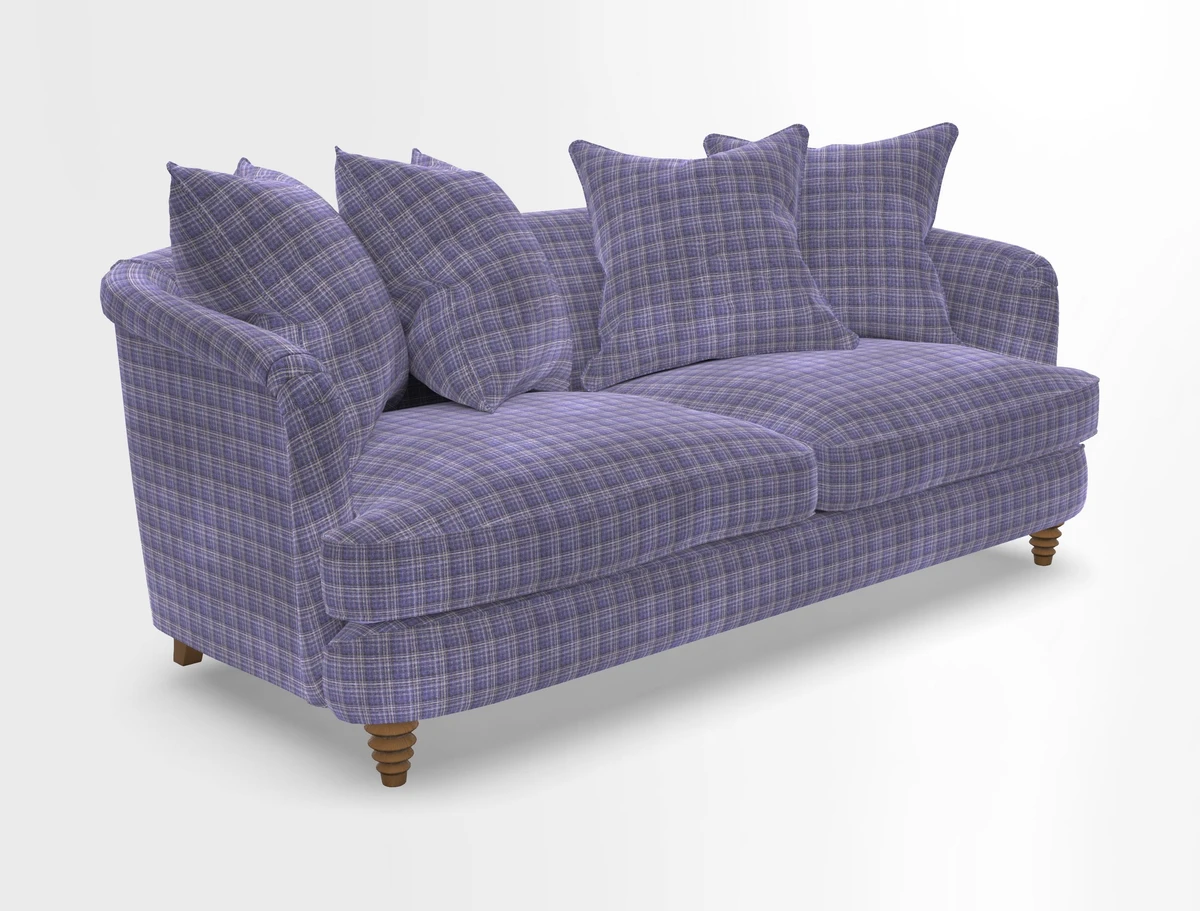 Helmsley 3 Seater Sofa in Mohair Velvet Fir Green with Seat and Back Cushions in RHS Collection Trailing Vine Olive and Small Trailing Ivy Olive