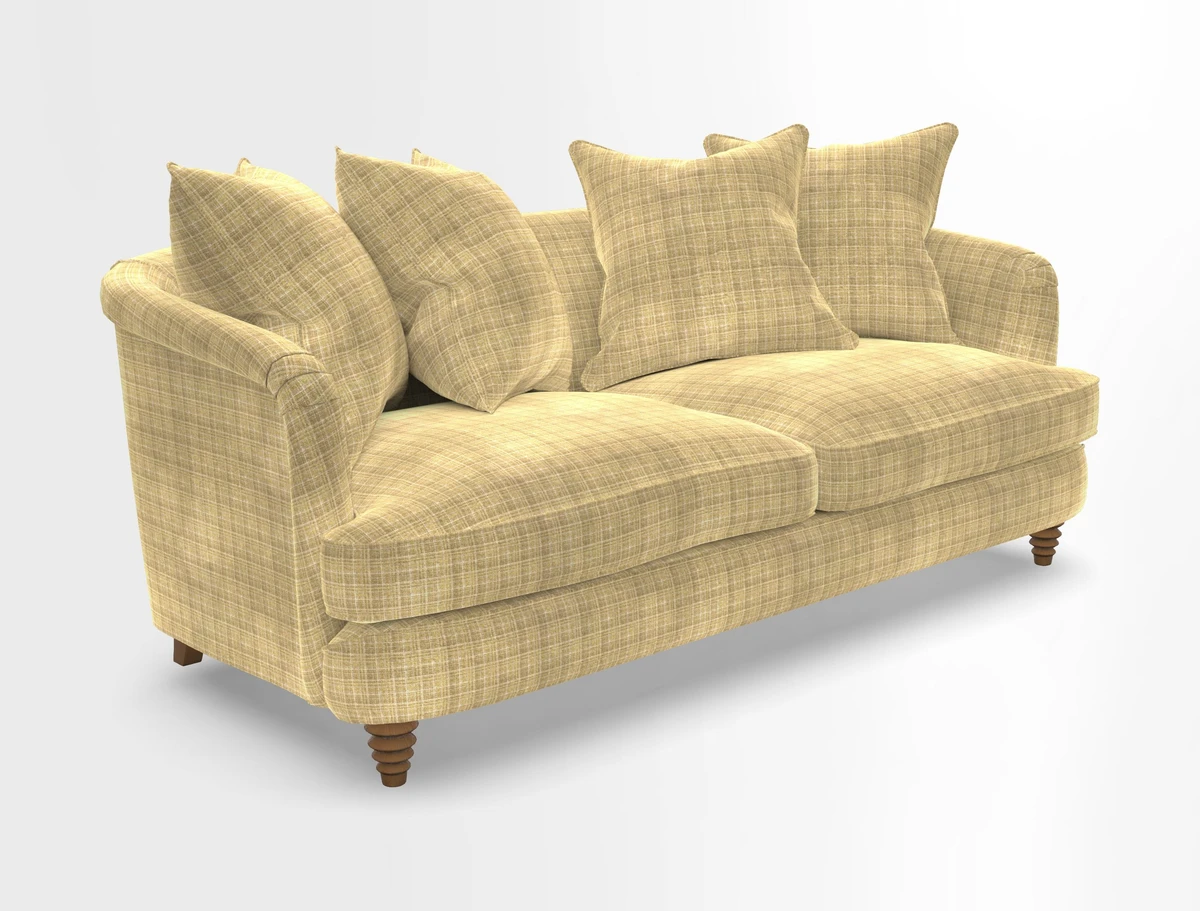 Helmsley 3 Seater Sofa in Mohair Velvet Fir Green with Seat and Back Cushions in RHS Collection Trailing Vine Olive and Small Trailing Ivy Olive