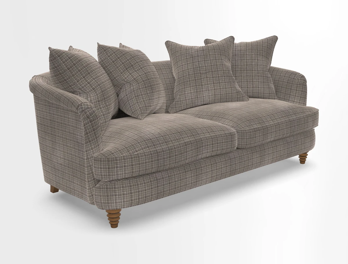 Helmsley 3 Seater Sofa in Mohair Velvet Fir Green with Seat and Back Cushions in RHS Collection Trailing Vine Olive and Small Trailing Ivy Olive
