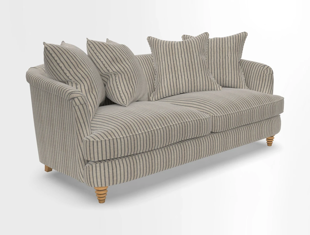 Helmsley 3 Seater Sofa in Mohair Velvet Fir Green with Seat and Back Cushions in RHS Collection Trailing Vine Olive and Small Trailing Ivy Olive