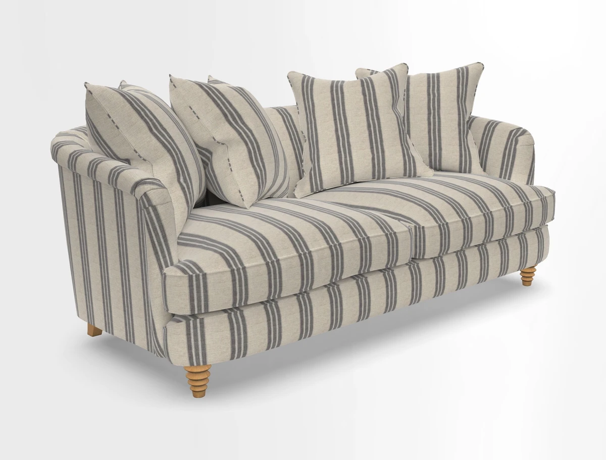 Helmsley 3 Seater Sofa in Mohair Velvet Fir Green with Seat and Back Cushions in RHS Collection Trailing Vine Olive and Small Trailing Ivy Olive