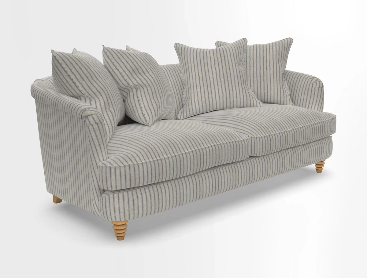 Helmsley 3 Seater Sofa in Mohair Velvet Fir Green with Seat and Back Cushions in RHS Collection Trailing Vine Olive and Small Trailing Ivy Olive