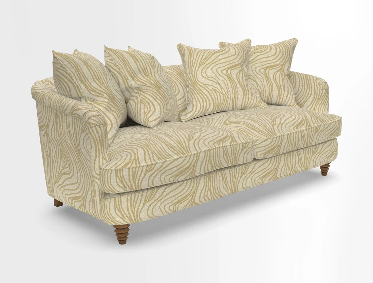 Helmsley 3 Seater Sofa in Mohair Velvet Fir Green with Seat and Back Cushions in RHS Collection Trailing Vine Olive and Small Trailing Ivy Olive