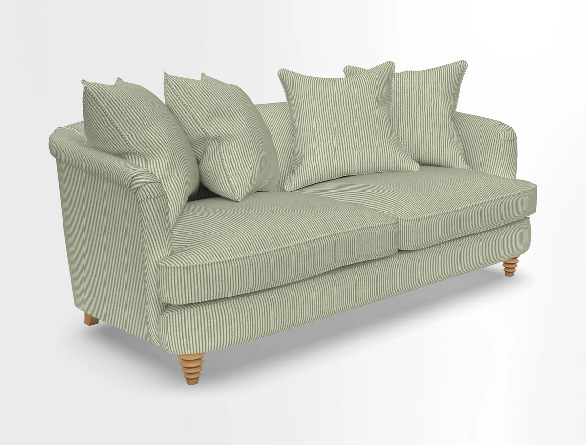 Helmsley 3 Seater Sofa in Mohair Velvet Fir Green with Seat and Back Cushions in RHS Collection Trailing Vine Olive and Small Trailing Ivy Olive