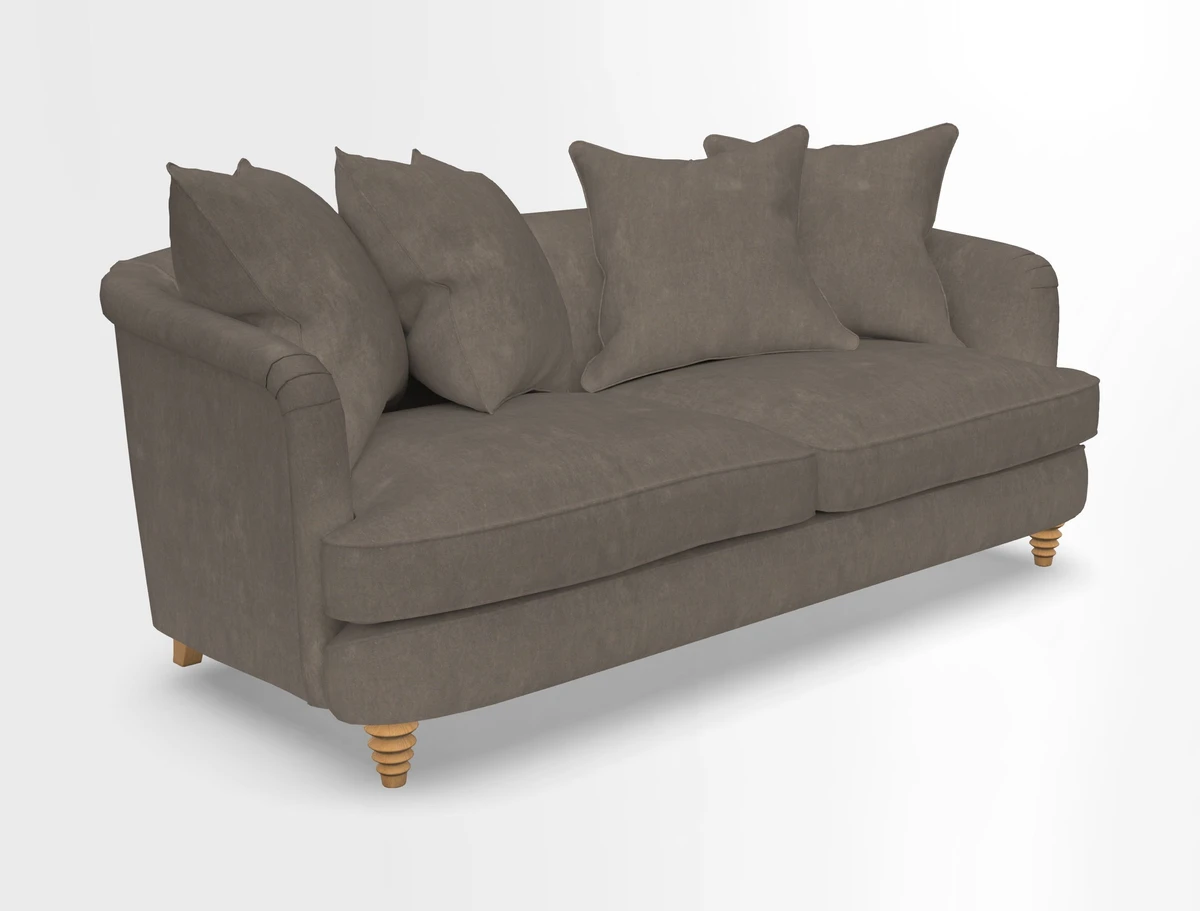 Helmsley 3 Seater Sofa in Mohair Velvet Fir Green with Seat and Back Cushions in RHS Collection Trailing Vine Olive and Small Trailing Ivy Olive