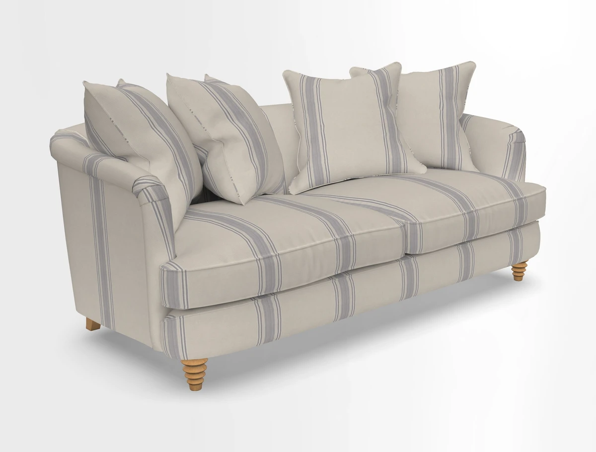 Helmsley 3 Seater Sofa in Mohair Velvet Fir Green with Seat and Back Cushions in RHS Collection Trailing Vine Olive and Small Trailing Ivy Olive