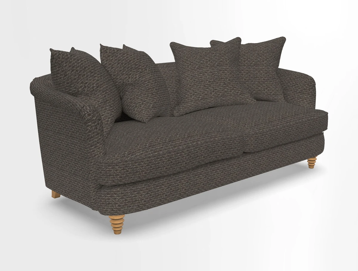 Helmsley 3 Seater Sofa in Mohair Velvet Fir Green with Seat and Back Cushions in RHS Collection Trailing Vine Olive and Small Trailing Ivy Olive