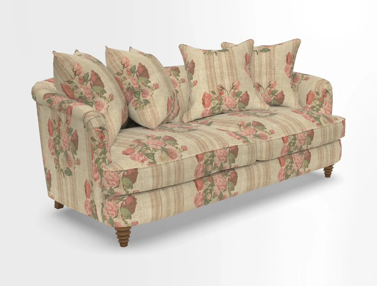 Helmsley 3 Seater Sofa in Mohair Velvet Fir Green with Seat and Back Cushions in RHS Collection Trailing Vine Olive and Small Trailing Ivy Olive