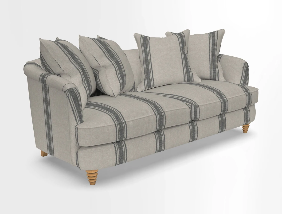 Helmsley 3 Seater Sofa in Mohair Velvet Fir Green with Seat and Back Cushions in RHS Collection Trailing Vine Olive and Small Trailing Ivy Olive