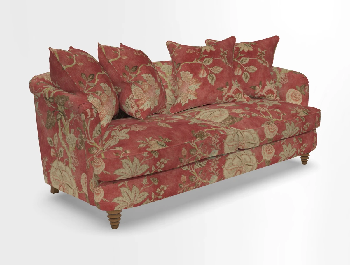 Helmsley 3 Seater Sofa in Mohair Velvet Fir Green with Seat and Back Cushions in RHS Collection Trailing Vine Olive and Small Trailing Ivy Olive