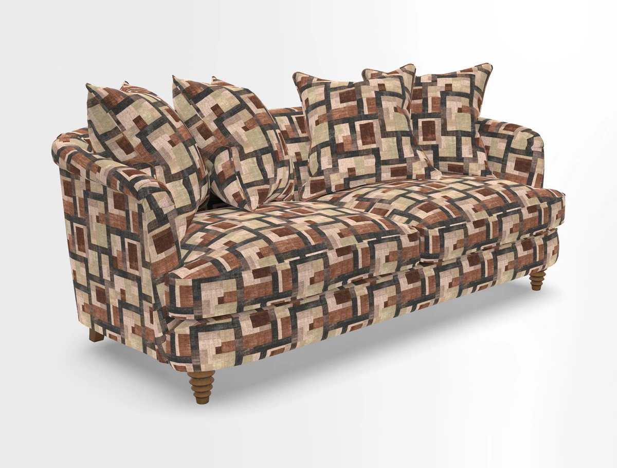 Helmsley 3 Seater Sofa in Mohair Velvet Fir Green with Seat and Back Cushions in RHS Collection Trailing Vine Olive and Small Trailing Ivy Olive