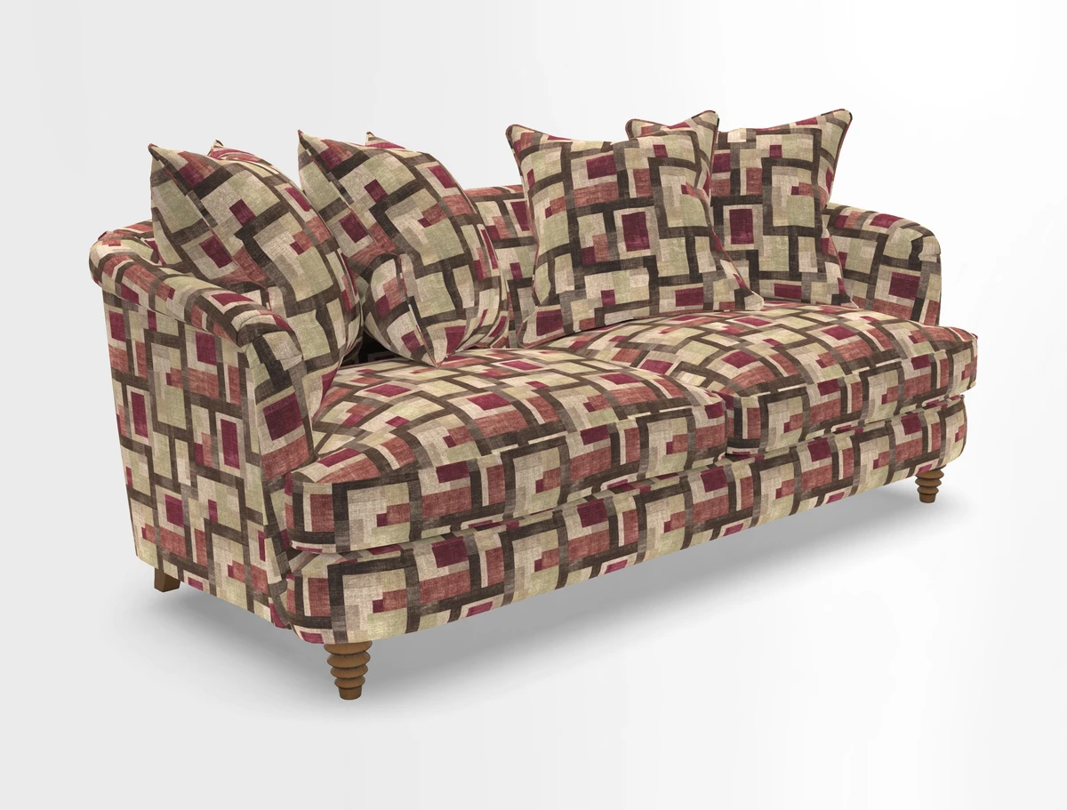 Helmsley 3 Seater Sofa in Mohair Velvet Fir Green with Seat and Back Cushions in RHS Collection Trailing Vine Olive and Small Trailing Ivy Olive
