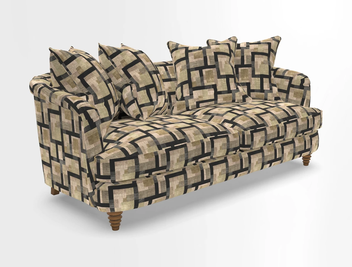 Helmsley 3 Seater Sofa in Mohair Velvet Fir Green with Seat and Back Cushions in RHS Collection Trailing Vine Olive and Small Trailing Ivy Olive