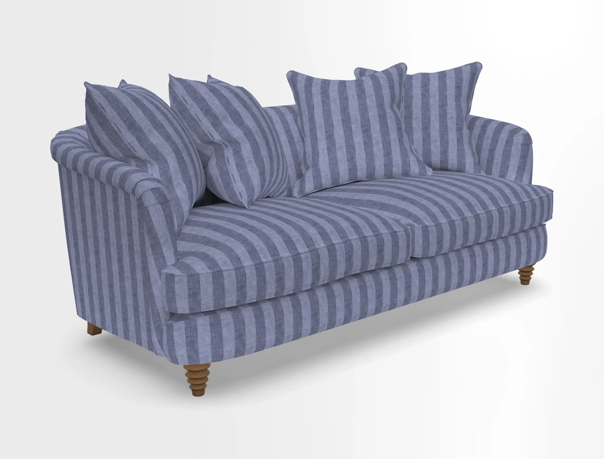 Helmsley 3 Seater Sofa in Mohair Velvet Fir Green with Seat and Back Cushions in RHS Collection Trailing Vine Olive and Small Trailing Ivy Olive