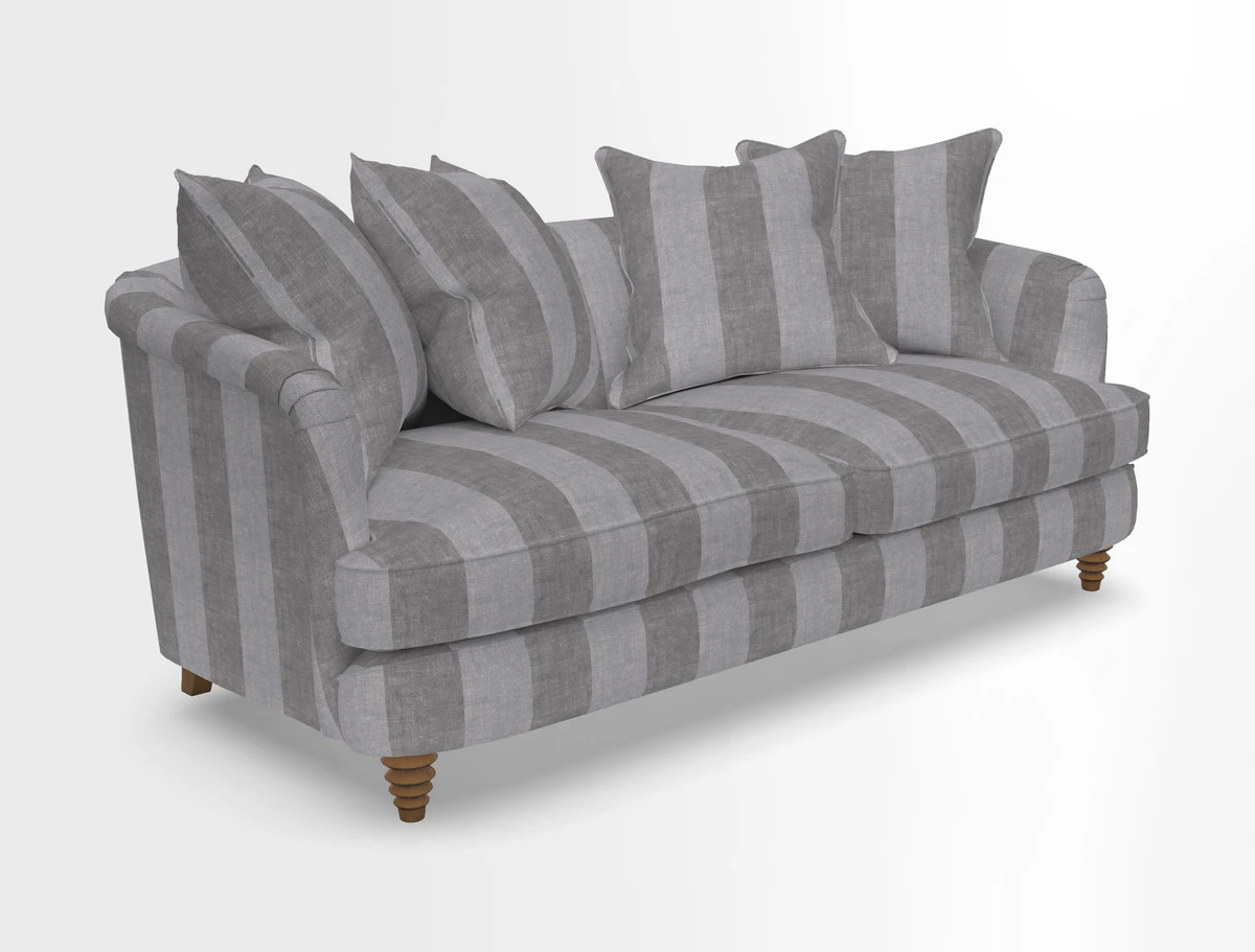 Helmsley 3 Seater Sofa in Mohair Velvet Fir Green with Seat and Back Cushions in RHS Collection Trailing Vine Olive and Small Trailing Ivy Olive