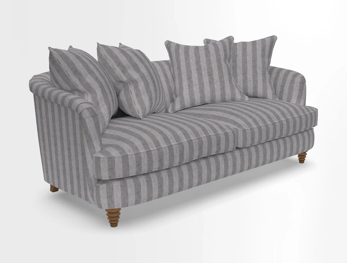 Helmsley 3 Seater Sofa in Mohair Velvet Fir Green with Seat and Back Cushions in RHS Collection Trailing Vine Olive and Small Trailing Ivy Olive